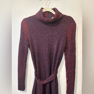 Vintage FRANCESCA For DAMON Red Black Turtleneck L/S Tassel Tie Belt Dress Sz 10